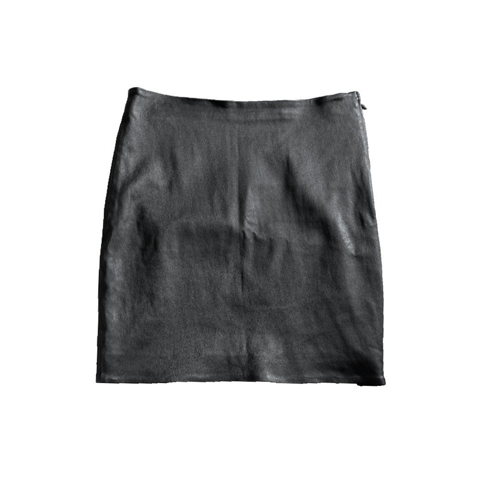 DSTLD Womens Black Leather Mini Skirt Lined Biker Goth Party Going Out Size M